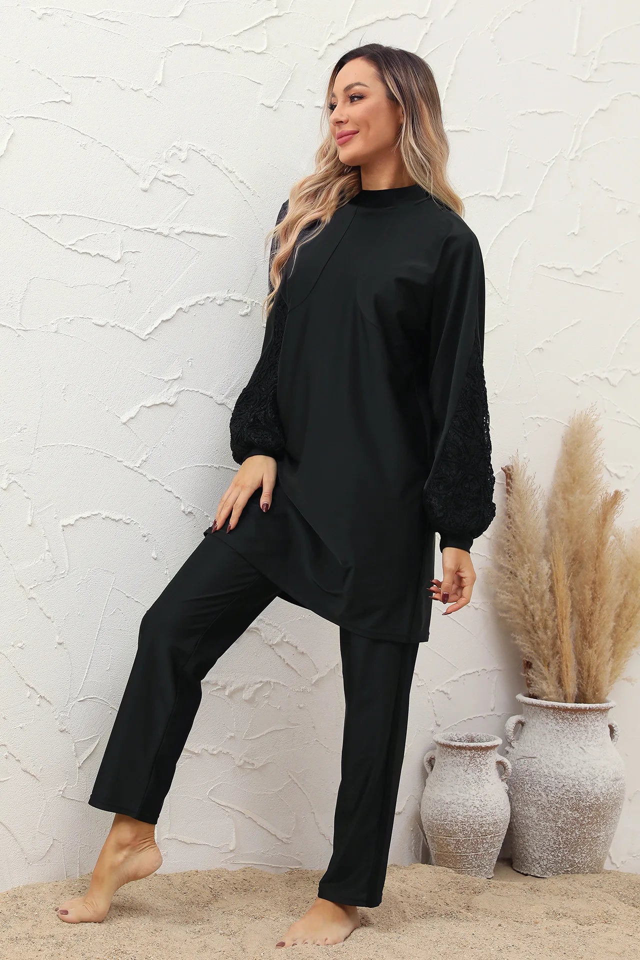 2024 Summer Dubai Modest Abaya 3 Piece Set Black Burkini Muslim Mujer Swimwear Women With Swim Cap Robe Femme Musulmane Clothing - Seprincess