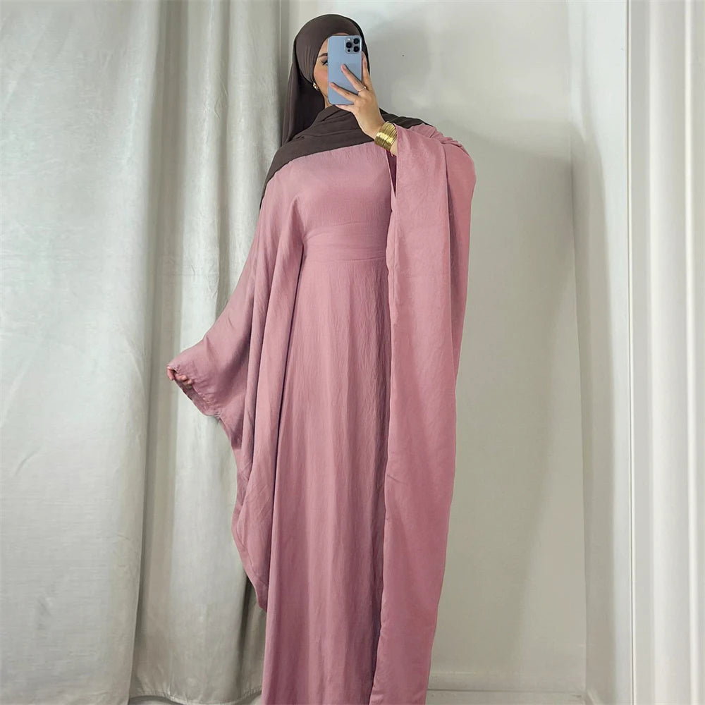 Summer Soft Crepe Like Linen Khimar Butterfly Batwing Abaya Dubai Luxury 2024 Islam Muslim Kaftan Modest Dress For Women Kebaya - Seprincess