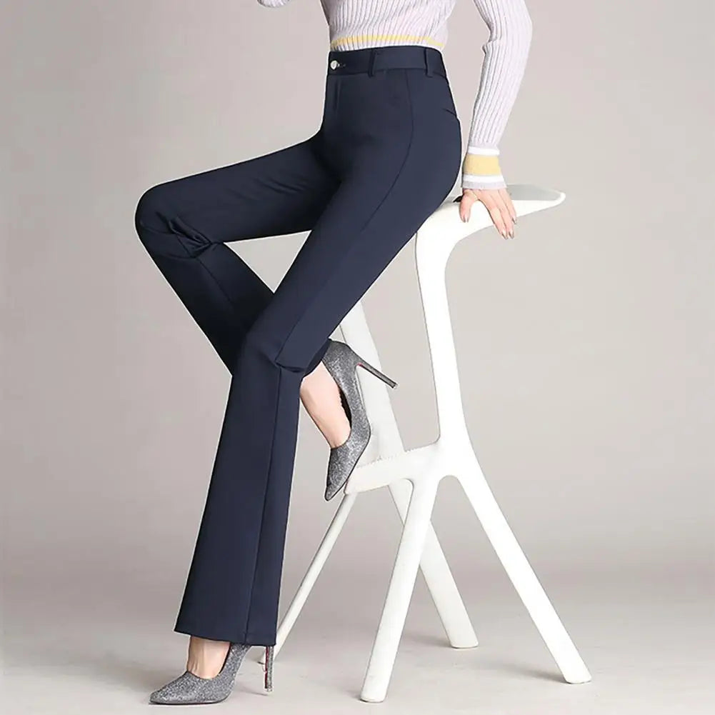 Women Trouser Flared Style High Waist Solid Colors Elastic Formal Long Pants Stretch Office Lady Trouser for Office