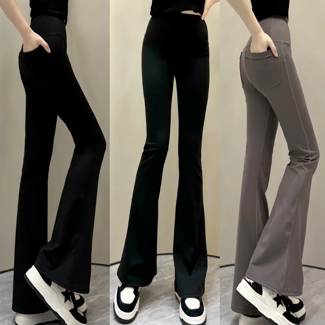 Women Shark Flare Pants High Waist Tights Stretch Yoga Leggings 2024 Summer Thin Solid Casual Slimming Trousers Woman Clothing