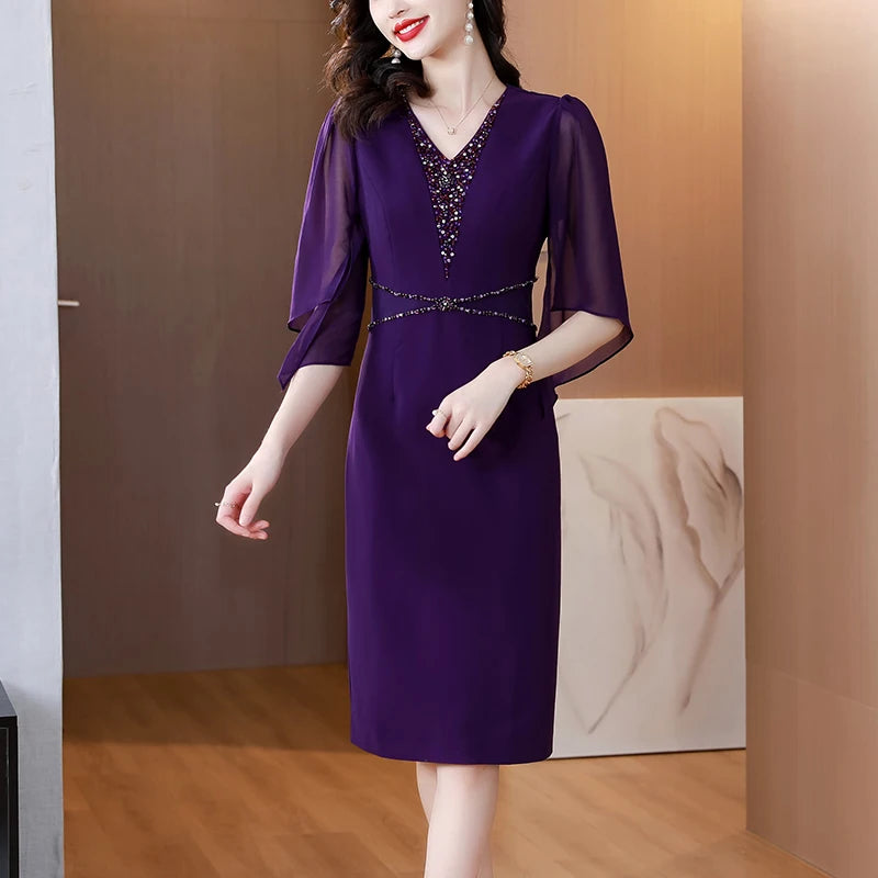 2023 New Fashion Simple Solid Color Dress Women's Summer Elegant Versatile Short Sleeve Loose Fit Casual Party Dress Vestidos - Seprincess