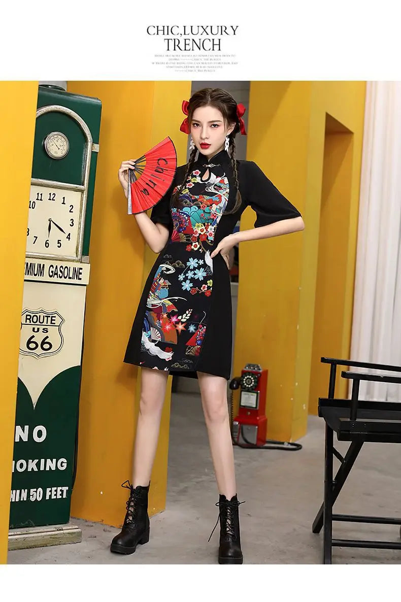 2024 Spring Cheongsam Traditional Chinese Qipao Costume Trendy Short Vintage Dress Sexy Women Modern New Year Dresses New - Seprincess