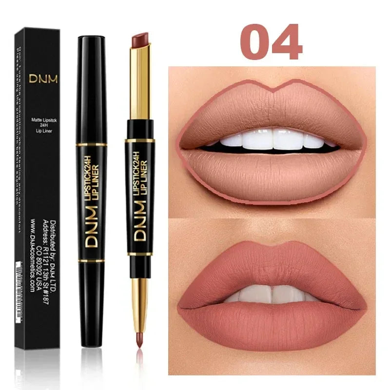 2 In 1 Matte Lipstick Pencil Double Ended Lip Liner Pen Red Nude Long Lasting Waterproof Lady Charming Lip Pencil Makeup Tools - Seprincess