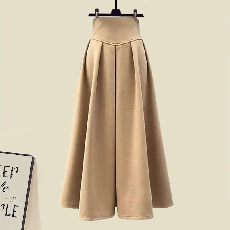 Korean Fashion Casual Skirt Sets Knitted Pullover+ Slim Umbrella Skirt Two Piece Set Plus Size Clothing - Seprincess