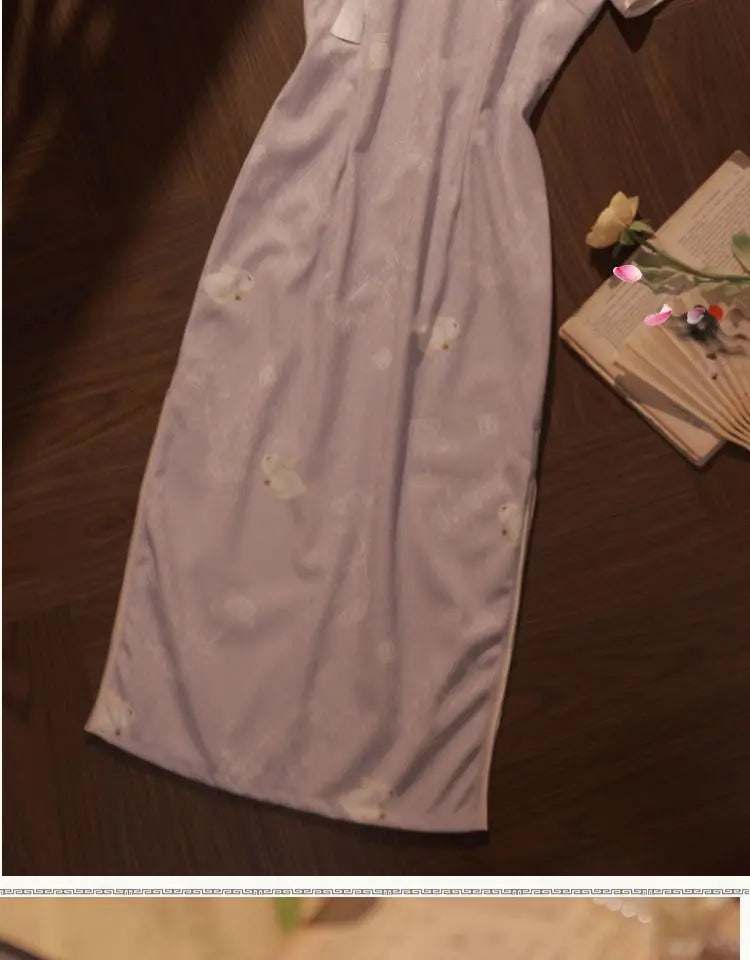 Purple cheongsam young Chinese style 2023 Vintage Elegant Mid Long Qipao Traditional Chinese Dress - Seprincess