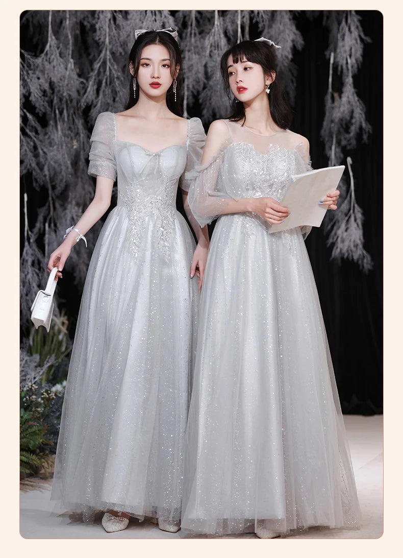 Temperament grey bridesmaid dress 4 Styles Applique Sisters Group Graduation Evening Dresses Simple Wedding Female Guest Dress - Seprincess