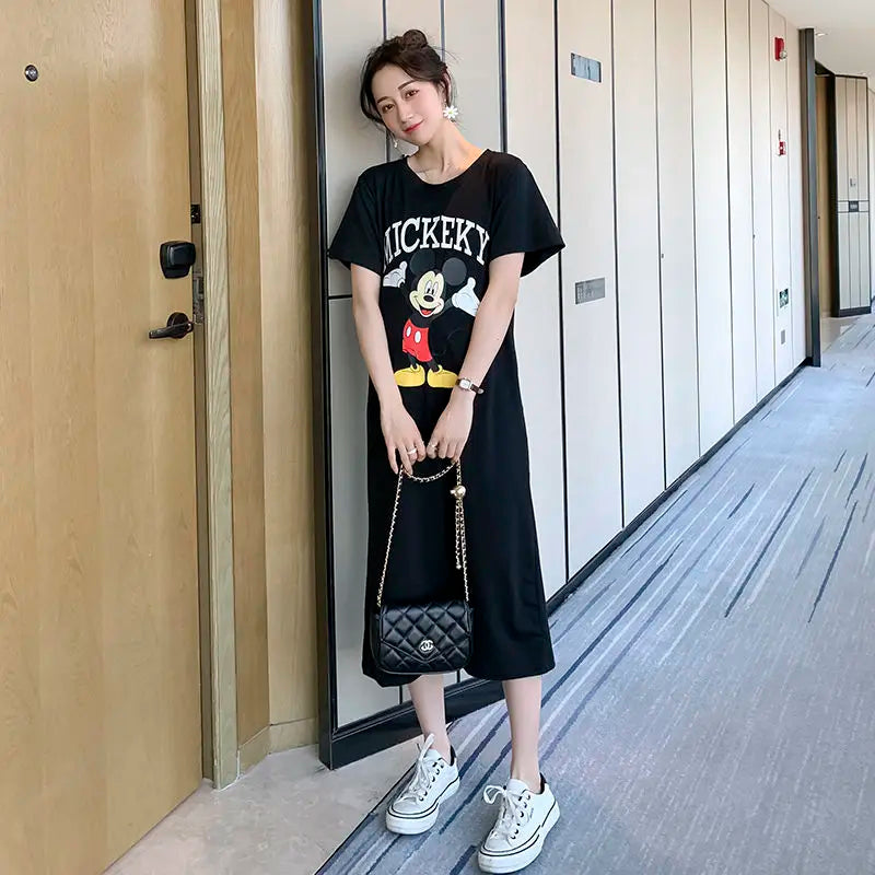 Disney Dongdaemun Maternity Dress Short Sleeve T-shirt Skirt 2022 Summer Cartoon Mickey Printed Summer Dress Fashion - Seprincess