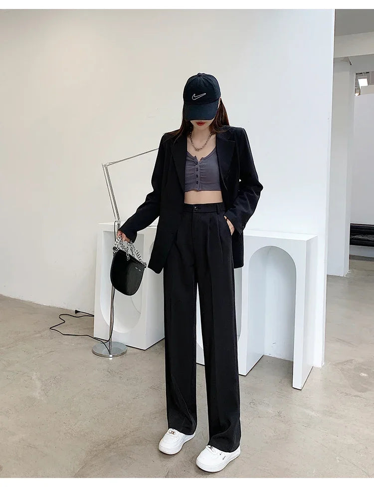 Casual High Waist Loose Wide Leg Pants for Women Spring Autumn New Female Floor-Length White Suits Pants Ladies Long Trousers