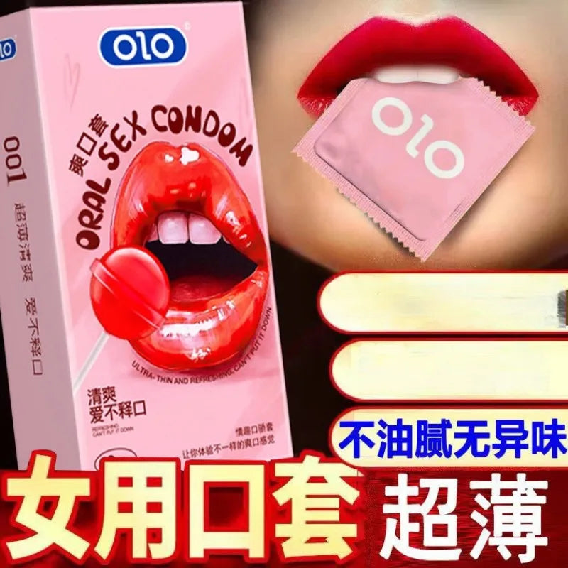 OLO 10Pcs Oral Sex Condoms with Strawberry Taste Safe Sex Penis Sleeve Condom Intimate Goods Tongue Sex Lick Dick Toys for Adult - Seprincess