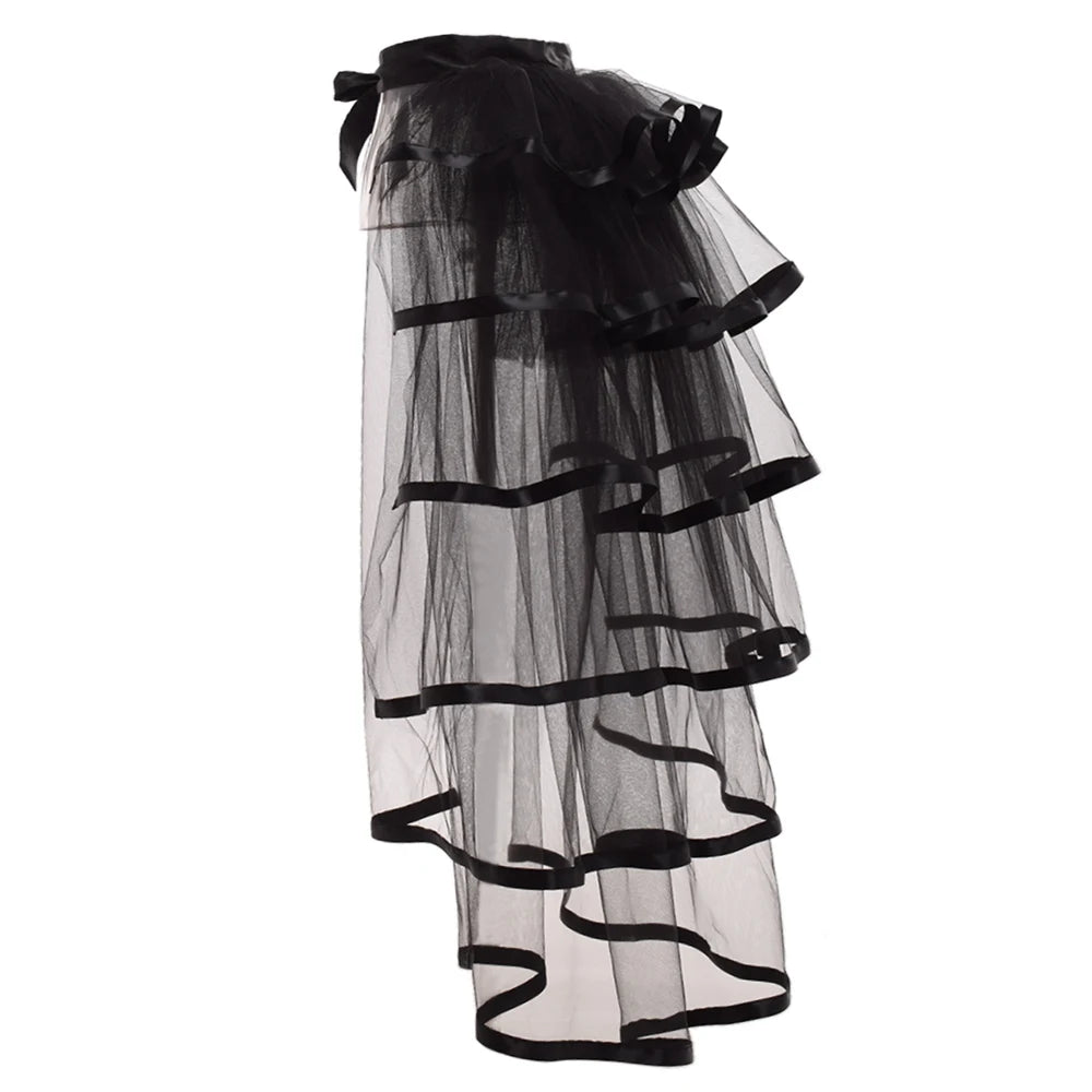 Women Punk Puffy Ruffle Tutu Bustle Skirts Sexy Steampunk Cocktail Party Tie-on Overskirt Gothic Tulle Skirt for Female - Seprincess