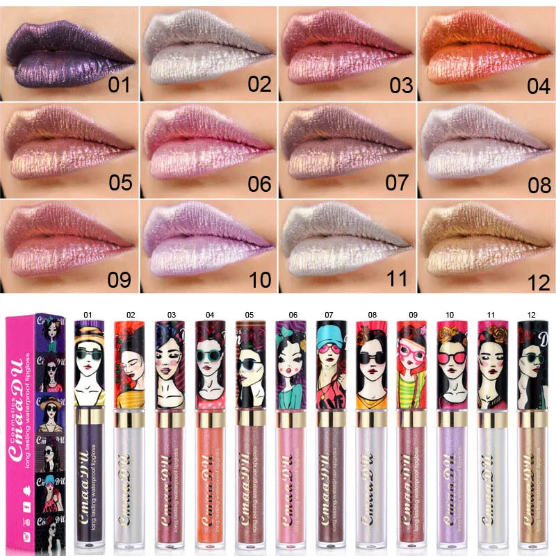 CmaaDu Glitter Lip Gloss Beauty Girl Diamond Shimmer Lip Tint Make Up Waterproof Long Lasting Gray Flash Liquid Lipstick Makeup - Seprincess