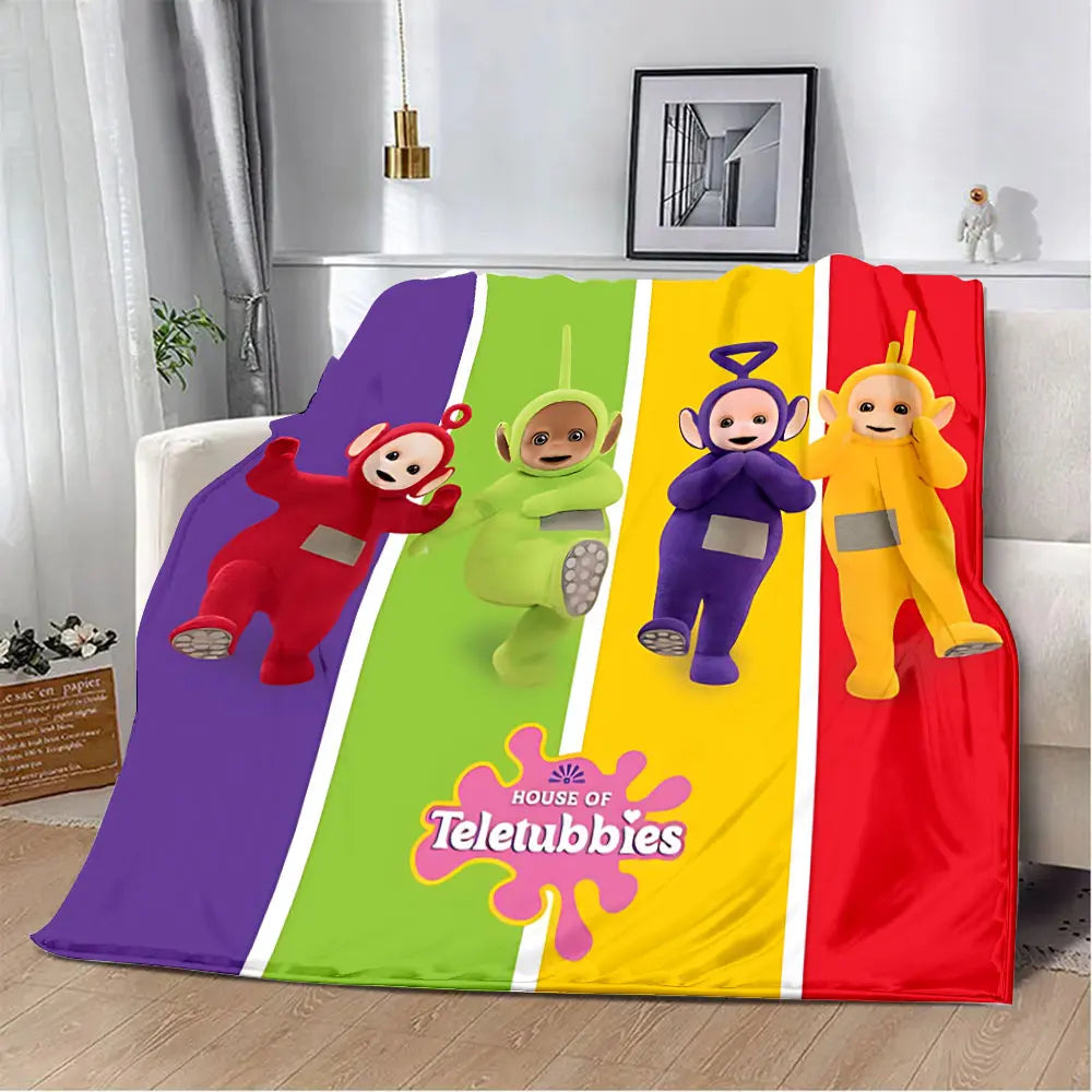 M-Meet The-Teletubbies Cartoon Logo Children Printed Blanket Picnic Blankets Warm Blanket Soft and Comfortable Blanket Home - Seprincess