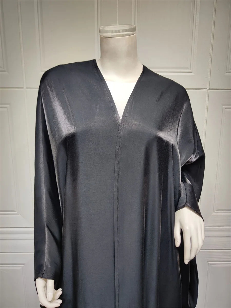 Siskakia Kimono Abayas for Women Modest Muslim Moroccan Dubai Fashion Casual Open Abaya Silk Satin Corban Eid Al Adha 2023 New