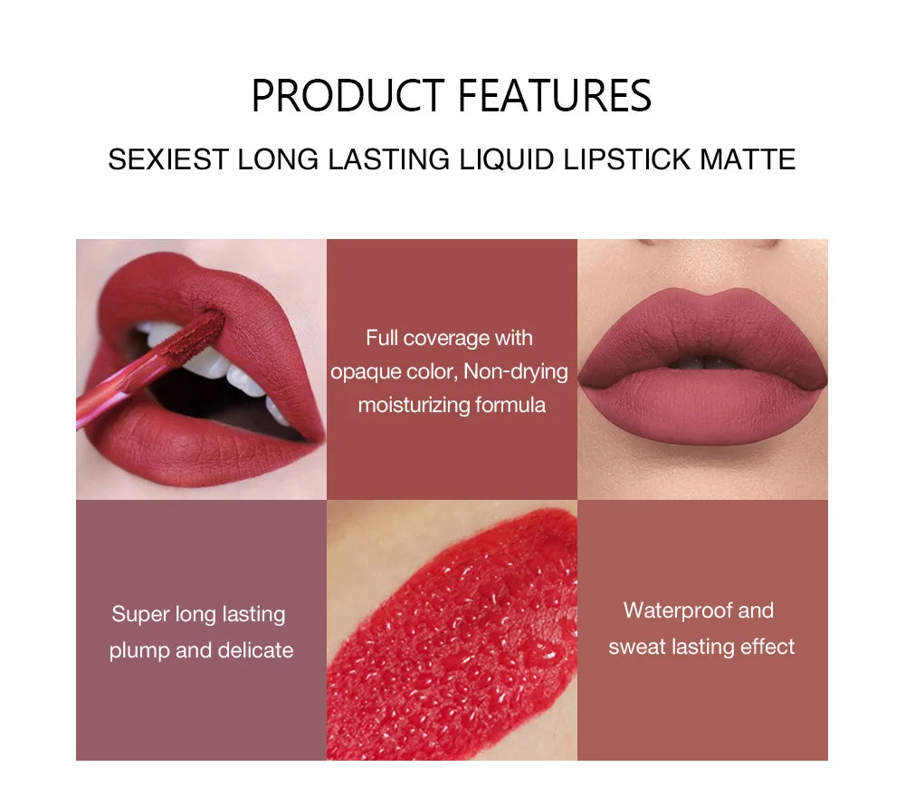 HANDAIYAN 6Pcs Liquid Velvet Matte Lip Gloss Red Lipstick Nude Makeup Women Long Lasting Waterproof Beauty Cosmetics - Seprincess