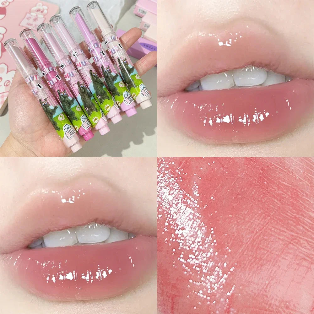 Moisturizing Jelly Mirror Lipstick Waterproof Lasting Clear Heart-shaped Solid Lip Gloss Pen Non-stick Cup Lips Tint Makeup