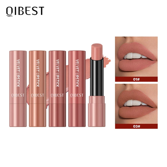 QIBEST Nude Lipstick Matte Lip Gloss High Pigment Makeup Classic Sexy Lipgloss Non-Stick Cup Long Lasting Red Lip Tint Cosmetics - Seprincess