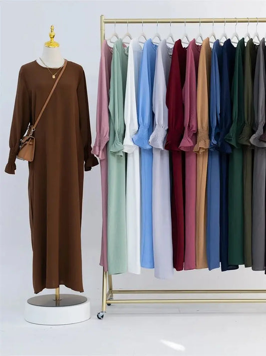 Eid Jersey Solid Modest Under Abaya Dubai 2024 Palestine Women Islamic Clothing Muslim Kaftan Inner Dresses Robe Femme Musulmane - Seprincess