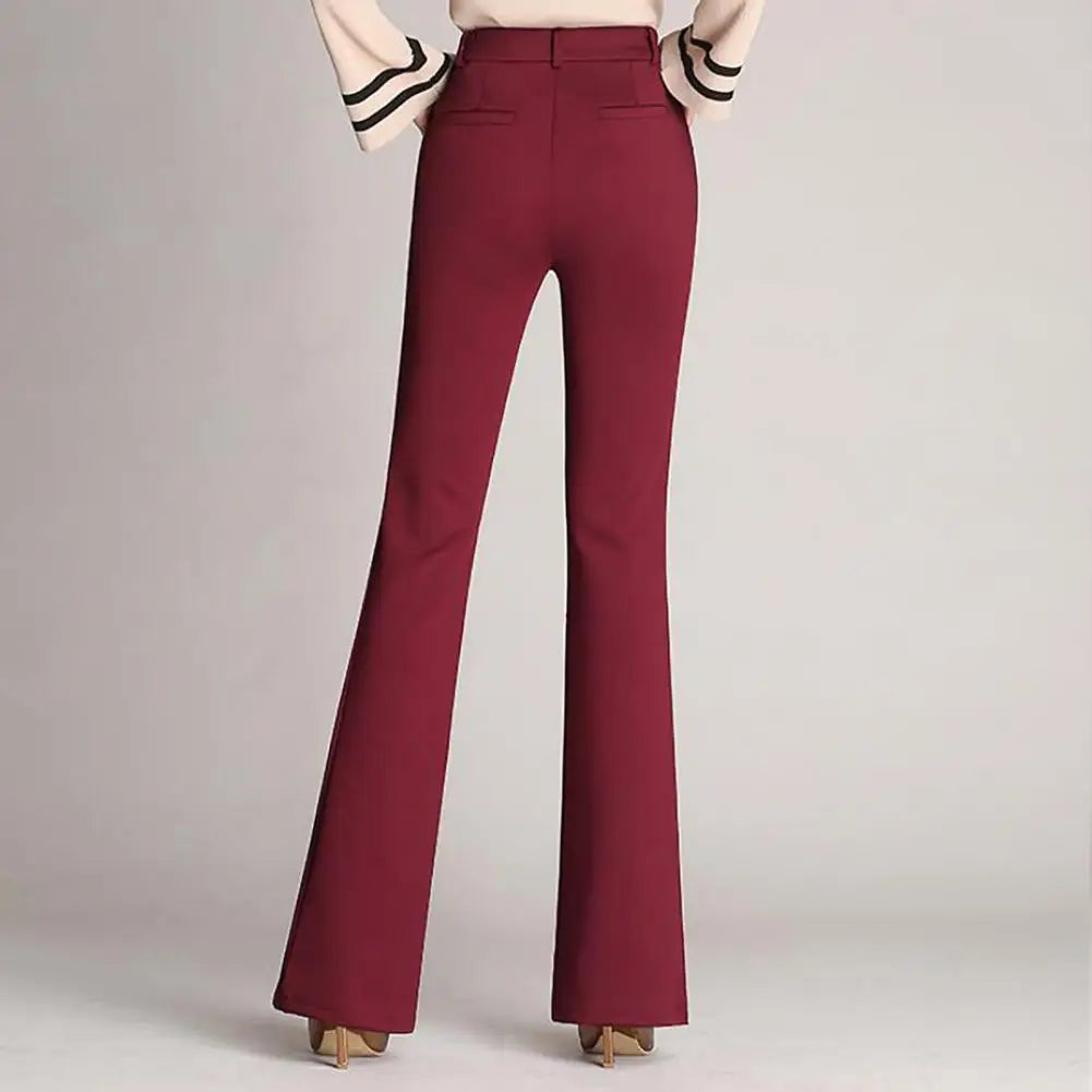 Women Trouser High Elasticity Comfortable Zipper Crotch Casual Loose Slim Flared Trousers Formal Wear Long Trousers Slim