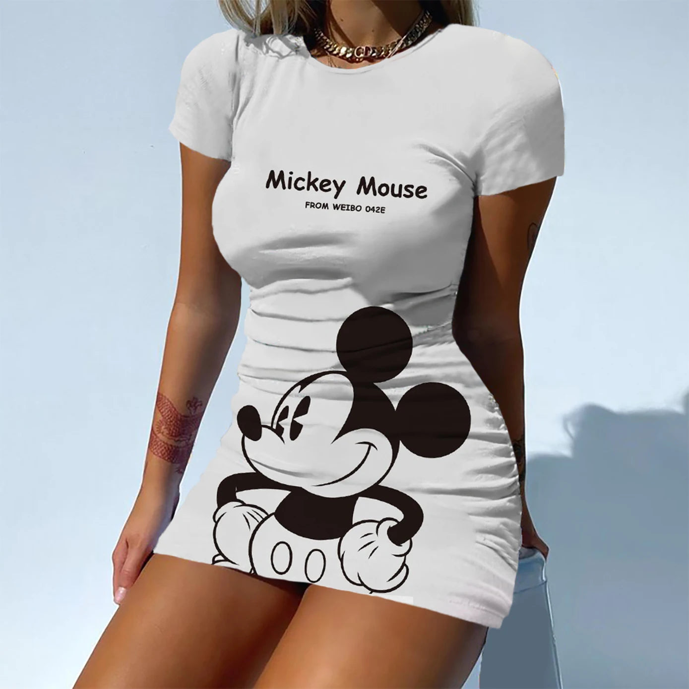 Disney Brand Mickey and Minnie Dresses Fashion Skinny Dresses Sexy Short Sleeves Summer Elegant Dresses For Women Waisted Party - Seprincess