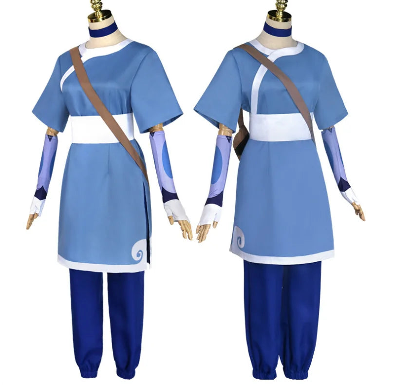 Anime Katara Cosplay Blue Long Dress Costumes Avatar The Last Airbender Cosplay Costumes Halloween Female Suit Set Clothing - Seprincess