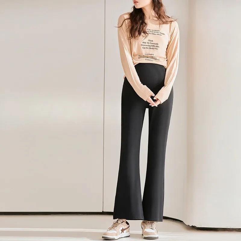 The New High-waisted Maternity Skinny Flared Pants Have An Adjustable Waist Perfect for Slimming and Shaping