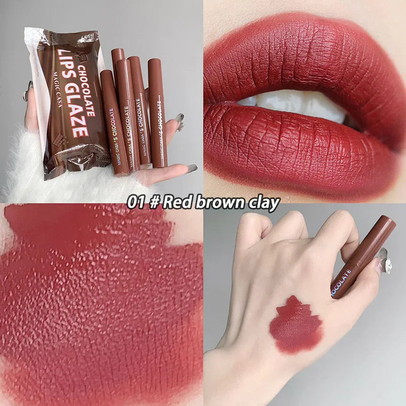 Chocolate Lip Glaze Set Velvet Matte Not Fade Long lasting Rich Cream Lipstick Milk Coffee Lip Color Women Makeup Lip Tint - Seprincess