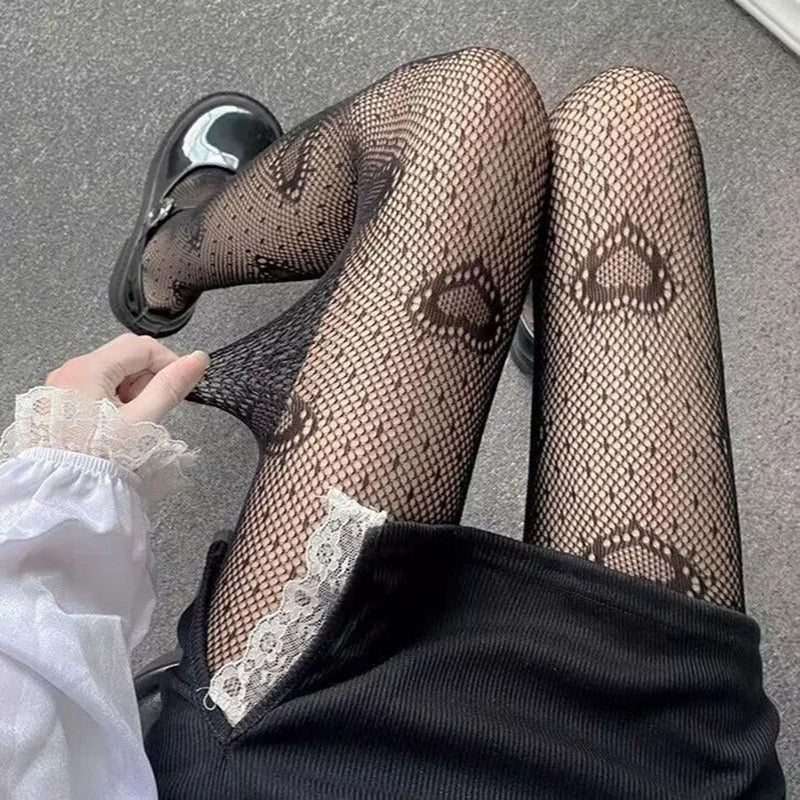 Sexy Hollowed Out Bottomed Pantyhose Classic Lolita Fishnet Lace Mesh Stockings Women Girls Gothic Punk Retro Spider Web Tights