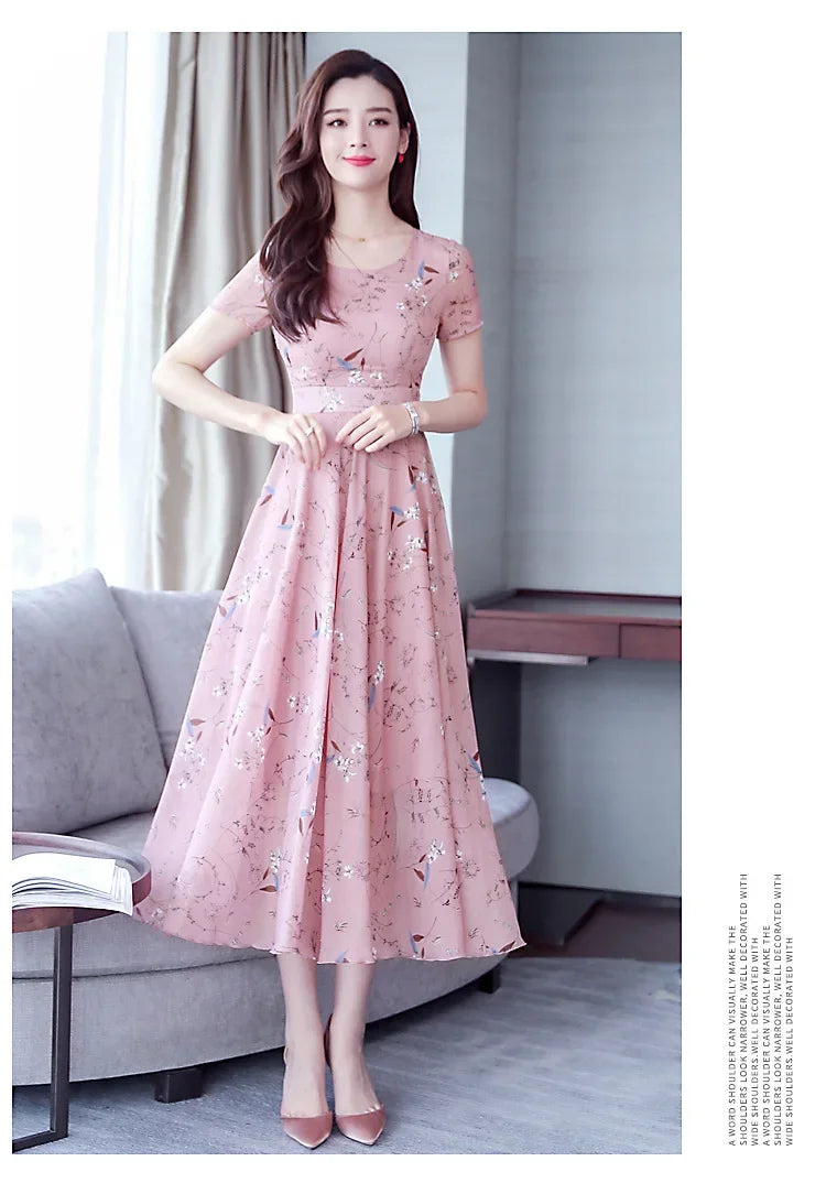 Elegant Long Dress Slimming Medium-length Slim Fit Women's Summer Fashion 2023 New Style Flower Print Outerwear - Seprincess