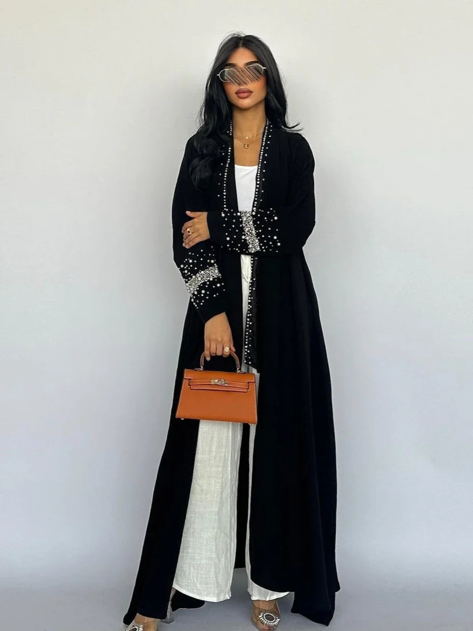 Eid Muslim Diamond Pearls Abaya for Women with Scarf  Abayas Jalabiya Party Dresses Dubai Kaftan Vestidos Largos Long Robe 2024 - Seprincess