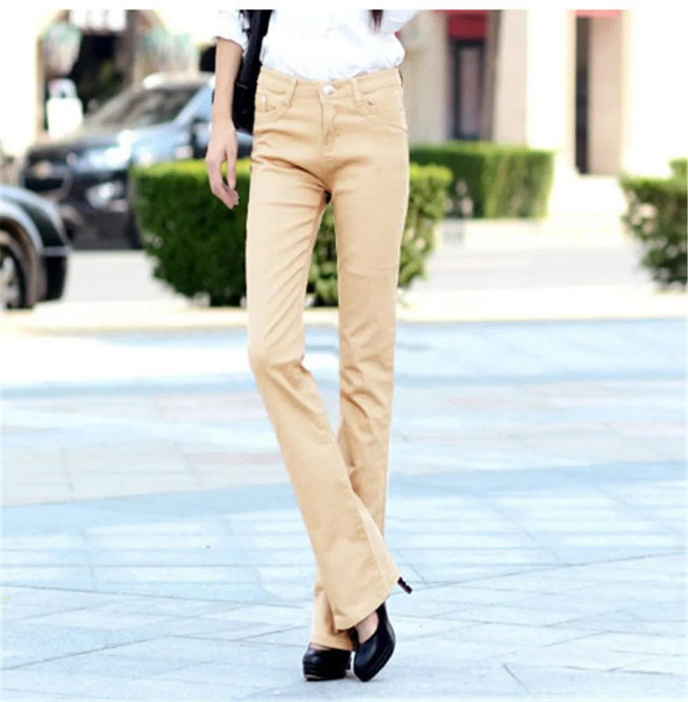 Women Flare Pants Dress With Pockets Stretch Pencil Bootcut Bell Bottom Trousers Flared Jeans Work Casual