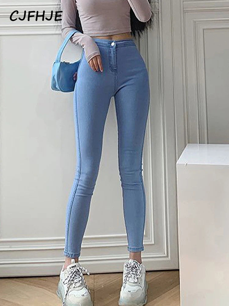 CJFHJE Jeans Women's Pencil Pants Summer Buttock Lifting Slim Small Foot Pants Elastic Large Size Nine Points Female Denim Pants