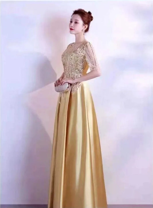 Autumn Women Sequins Long Satin Slip Dress Spaghetti Strap Party Dress Elegant Gold Silk Sexy Maxi Long Dress Club Wear New - Seprincess