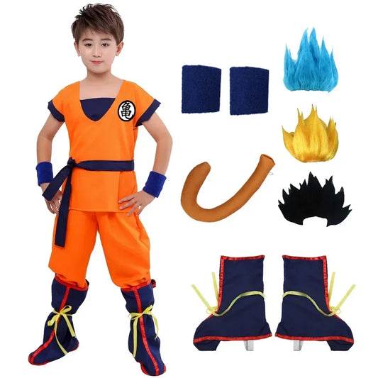 Halloween Adult Kids Suits Son Goku Gui Carnival Anime Cosplay Holiday Costumes Tail  Wrister Wig Blue Gold Children Dress Up - Seprincess