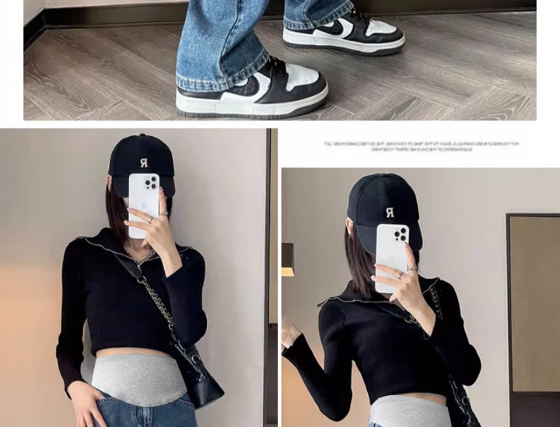 Autumn and Winter Pregnant Women's Belly Pants Fashion Loose Straight Leg Korean Style High Waist Maternity Jeans Denim Trousers