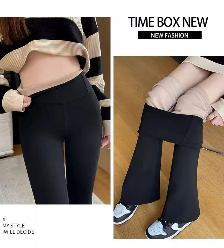 2024 New Autumn and Winter Shark Flared Pants Women's Wear High Waist Skinny Elastic Yoga Fleece Leggings