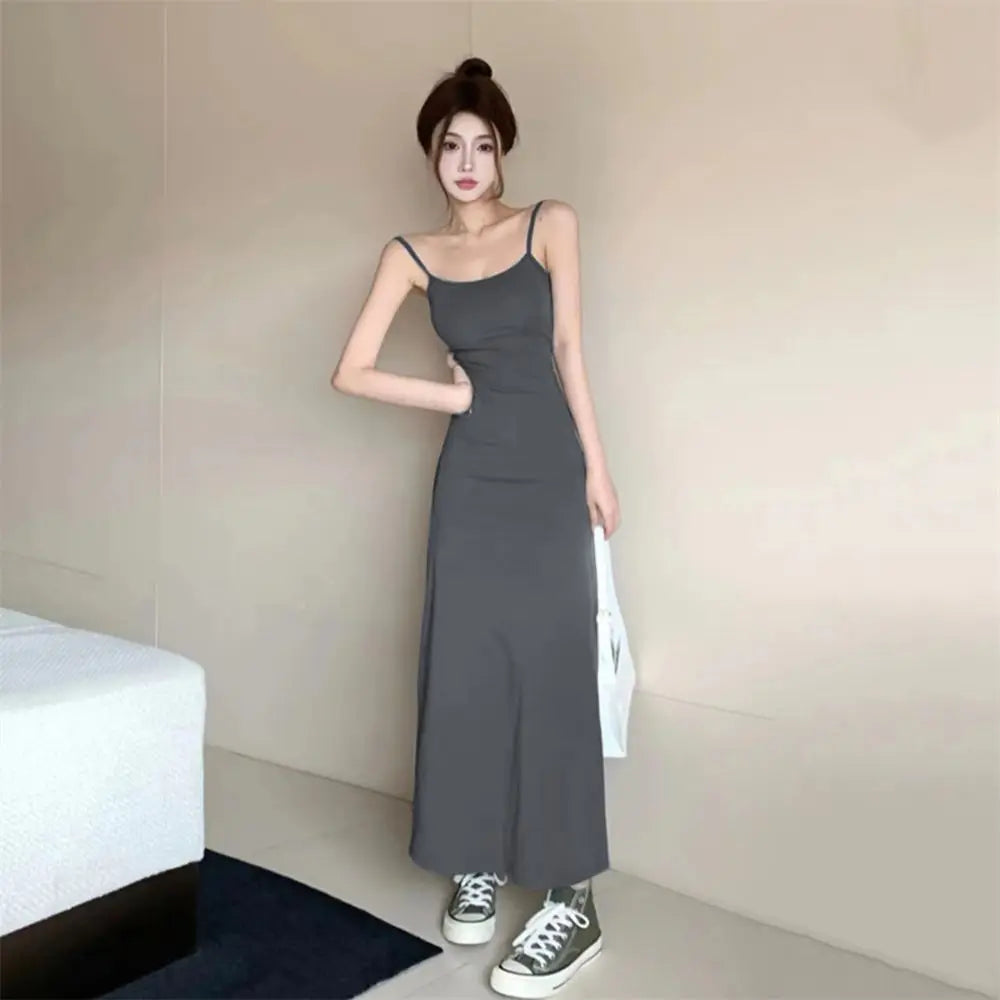 Dress Women A-line Minimalist Solid All-match Backless Elegant High Waist Leisure Popular Korean Style Female Tender Summer Cozy - Seprincess