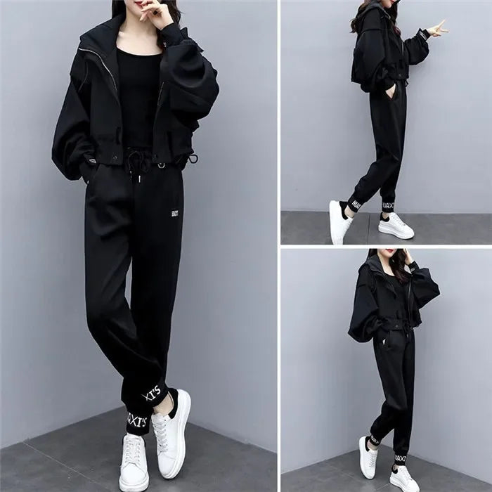 Women's Tracksuit Korean Elegant Hoodie Zipper Jacket Coat Sport Pants Two Piece Suit 2024 Spring Autumn New in Matching Set - Seprincess