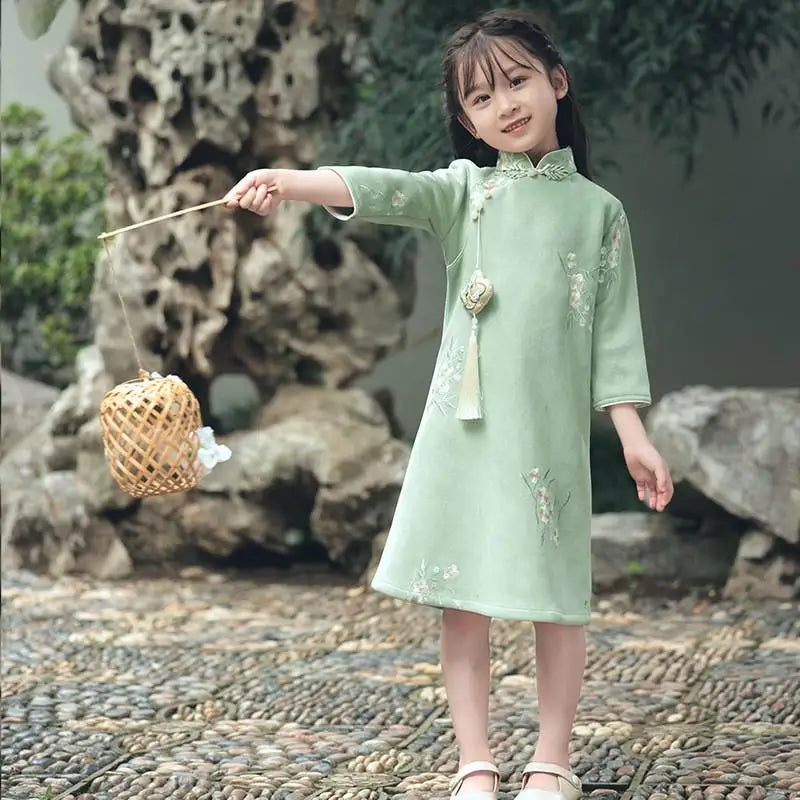 Children's Hanfu Cheongsam 2023 Autumn Winter New Retro Princess Dress Chinese Traditional Qipao Baby Girl Qipao Dress Kids - Seprincess