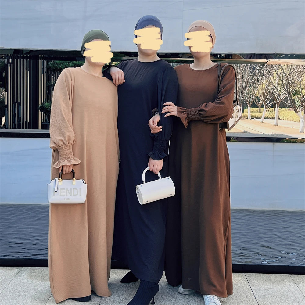 Eid Jersey Solid Modest Under Abaya Dubai 2024 Palestine Women Islamic Clothing Muslim Kaftan Inner Dresses Robe Femme Musulmane - Seprincess