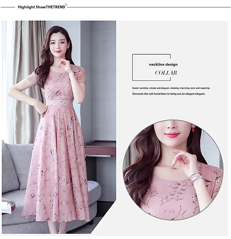 Elegant Long Dress Slimming Medium-length Slim Fit Women's Summer Fashion 2023 New Style Flower Print Outerwear - Seprincess