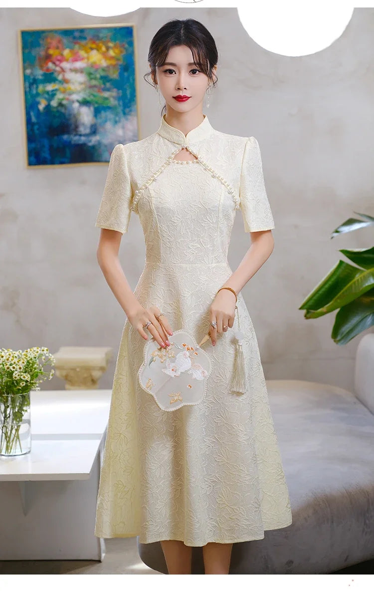 Summer New Retro Short Sleeve Wedding Lace Cheongsam Chinese Traditional Modern Women Qipao Dress - Seprincess