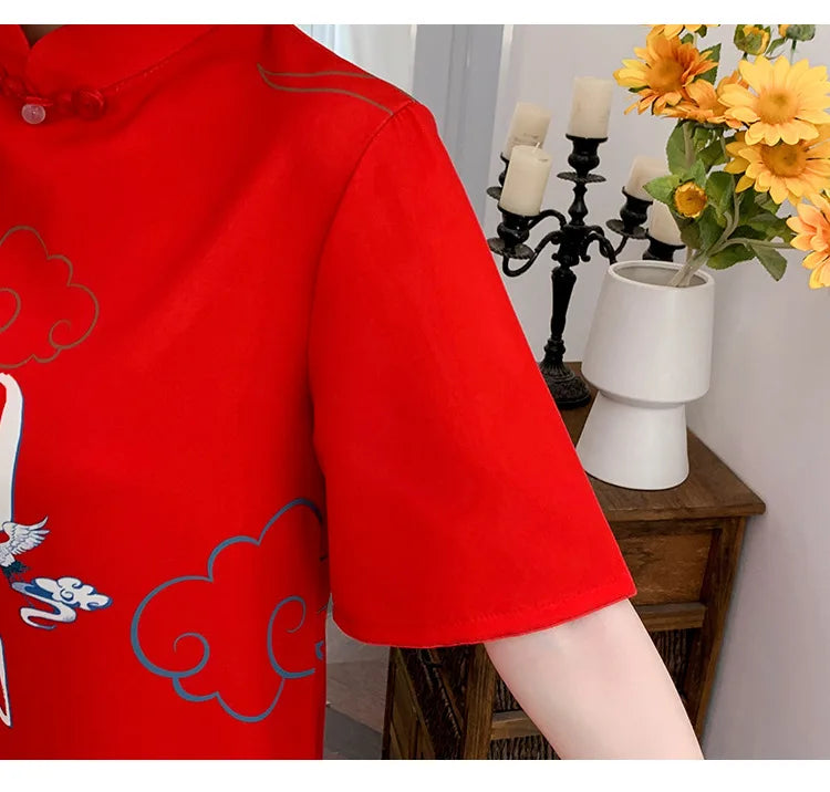 Traditional Chinese New Year Clothes for Woman Cheongsam Dress Vintage Female Qipao Shirt - Seprincess