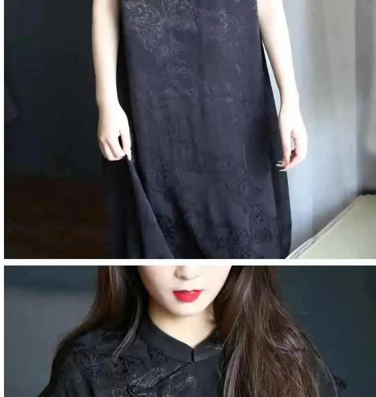 2024 Summer Original Design Cotton Linen Qipao Black Women's Literary Vintage Cheongsam Chinese National Style Dress Women - Seprincess