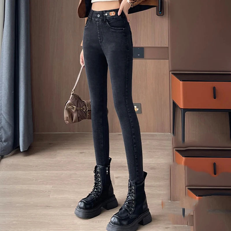 High Waisted Slim Small Leg Denim Jeans For Women New Black Gray High Stretch Pencil Pants Classic High Quality Brand