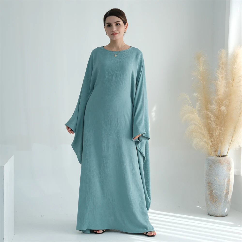 Summer Soft Crepe Like Linen Khimar Butterfly Batwing Abaya Dubai Luxury 2024 Islam Muslim Kaftan Modest Dress For Women Kebaya