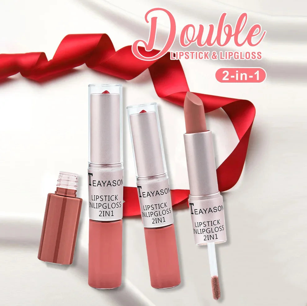 2 In 1 Double Head Lip Gloss Matte Velvet Sexy Red Tint Liquid Lipstick Waterproof Lasting Cosmetic Lip Gloss Makeup Cosmetics - Seprincess