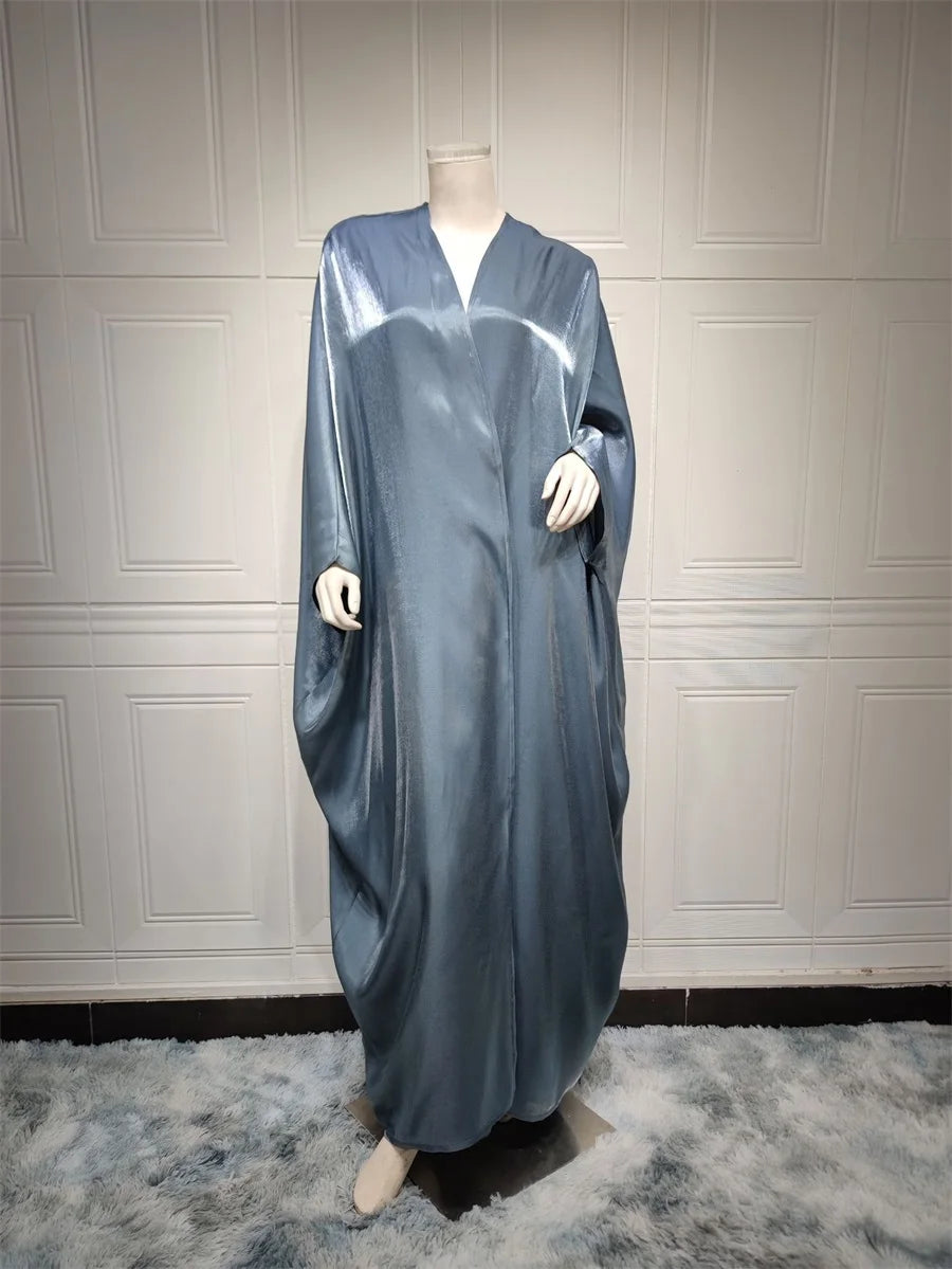 Siskakia Kimono Abayas for Women Modest Muslim Moroccan Dubai Fashion Casual Open Abaya Silk Satin Corban Eid Al Adha 2023 New - Seprincess