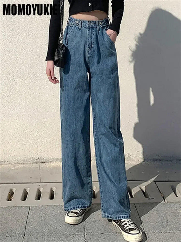 streetwear high waist women's fashion jeans woman girls women wide leg pants trousers female jean femme denim bagge mom jeans