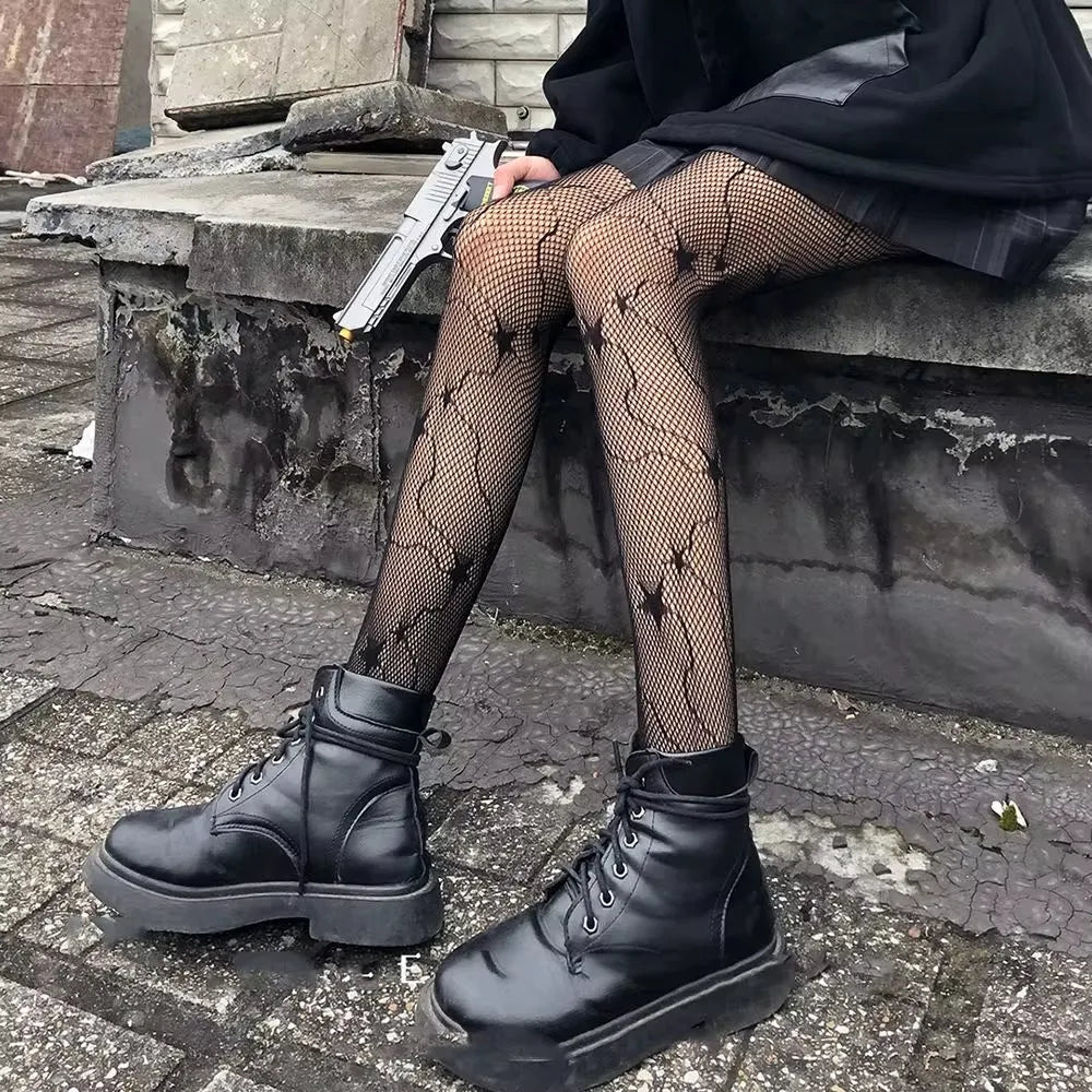 Sexy Hollowed Out Bottomed Pantyhose Classic Lolita Fishnet Lace Mesh Stockings Women Girls Gothic Punk Retro Spider Web Tights