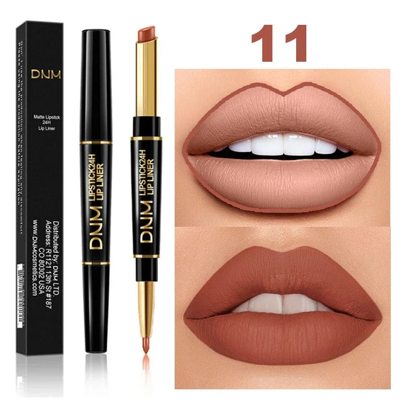 DNM Double-ended Matte Lipstick Pencil Non-stick Cup Long Lasting Lipstick Lip Liner Waterproof 2 In 1 Lip Stain Pencil Makeup - Seprincess